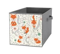 Nugier 1 PC Basket Bin Foldable Dirty Clothes Bag Bucket Fabric Dorms Waterproof Laundry Hamper Square Organizer Storage Handles Closet Print Orange Foxes Fox On Vintage Floral Flowers