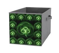 Nugier 1 PC Basket Bin Foldable Dirty Clothes Bag Bucket Fabric Dorms Waterproof Laundry Hamper Square Organizer Storage Handles Closet Print Shamrock Irish Lucky Clover Green Leaves