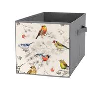 Nugier 1 PC Basket Bin Foldable Dirty Clothes Bag Bucket Fabric Dorms Waterproof Laundry Hamper Square Organizer Storage Handles Closet Print Retro Watercolor Birds on Trees Leaves on Beige