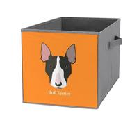Nugier 1 PC Basket Bin Foldable Dirty Clothes Bag Bucket Fabric Dorms Waterproof Laundry Hamper Square Organizer Storage Handles Closet Print Bull Terrier Dog On Orange