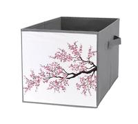 Nugier 1 PC Basket Bin Foldable Dirty Clothes Bag Bucket Fabric Dorms Waterproof Laundry Hamper Square Organizer Storage Handles Closet Print Pink Cherry Blossom