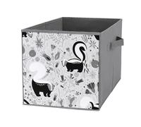 Nugier 1 PC Basket Bin Foldable Dirty Clothes Bag Bucket Fabric Dorms Waterproof Laundry Hamper Square Organizer Storage Handles Closet Print Black White Skunks Floral Flowers Vintage Old Retro Style