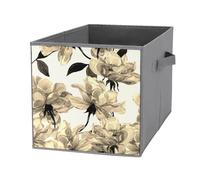 Nugier 1 PC Basket Bin Foldable Dirty Clothes Bag Bucket Fabric Dorms Waterproof Laundry Hamper Square Organizer Storage Handles Closet Print Vintage Retro Floral Flowers On White Old Style