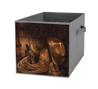 Nugier 1 PC Basket Bin Foldable Dirty Clothes Bag Bucket Fabric Dorms Waterproof Laundry Hamper Square Organizer Storage Handles Closet Print Vintage Cowboy Boots Retro Cowboy Hat