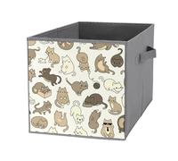 Nugier 1 PC Basket Bin Foldable Dirty Clothes Bag Bucket Fabric Dorms Waterproof Laundry Hamper Square Organizer Storage Handles Closet Print Funny Cat Seamless On White Vintage Retro Old Style