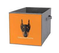 Nugier 1 PC Basket Bin Foldable Dirty Clothes Bag Bucket Fabric Dorms Waterproof Laundry Hamper Square Organizer Storage Handles Closet Print Doberman Pinscher Dog On Orange