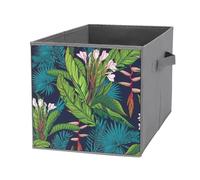 Nugier 1 PC Basket Bin Foldable Dirty Clothes Bag Bucket Fabric Dorms Waterproof Laundry Hamper Square Organizer Storage Handles Closet Print Tropical Jungle Palm Tree Leaves Flowers on Blue