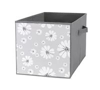 Nugier 1 PC Basket Bin Foldable Dirty Clothes Bag Bucket Fabric Dorms Waterproof Laundry Hamper Square Organizer Storage Handles Closet Print Big and Small White Chamomile Flowers Seamless on Grey