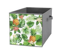 Nugier 1 PC Basket Bin Foldable Dirty Clothes Bag Bucket Fabric Dorms Waterproof Laundry Hamper Square Organizer Storage Handles Closet Print Hawaiian Pineapples Tropical Palm Leaves Flowers White