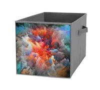 Nugier 1 PC Basket Bin Foldable Dirty Clothes Bag Bucket Fabric Dorms Waterproof Laundry Hamper Square Organizer Storage Handles Closet Print Colorful Splatter of Digital Paint Cloud