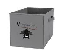 Nugier 1 PC Basket Bin Foldable Dirty Clothes Bag Bucket Fabric Dorms Waterproof Laundry Hamper Square Organizer Storage Handles Closet Print Black Vampire Bat Grey Background