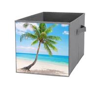 Nugier 1 PC Basket Bin Foldable Dirty Clothes Bag Bucket Fabric Dorms Waterproof Laundry Hamper Square Organizer Storage Handles Closet Print Beach Ocean Coconut Palm Tree White Sand Blue Sky