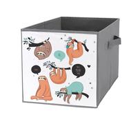 Nugier 1 PC Basket Bin Foldable Dirty Clothes Bag Bucket Fabric Dorms Waterproof Laundry Hamper Square Organizer Storage Handles Closet Print Orange Turquoise Brown Sloths On Branches