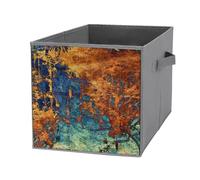 Nugier 1 PC Basket Bin Foldable Dirty Clothes Bag Bucket Fabric Dorms Waterproof Laundry Hamper Square Organizer Storage Handles Closet Print Art Abstract Graphic Background Dark Orange Black