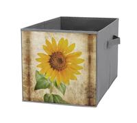 Nugier 1 PC Basket Bin Foldable Dirty Clothes Bag Bucket Fabric Dorms Waterproof Laundry Hamper Square Organizer Storage Handles Closet Print Photo of a Big Sunflower on Background
