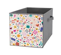 Nugier 1 PC Basket Bin Foldable Dirty Clothes Bag Bucket Fabric Dorms Waterproof Laundry Hamper Square Organizer Storage Handles Closet Print Colorful Happy Birthday Flowers Party Pattern Gifts