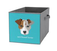 Nugier 1 PC Basket Bin Foldable Dirty Clothes Bag Bucket Fabric Dorms Waterproof Laundry Hamper Square Organizer Storage Handles Closet Print Jack Russell Terrier Dog On Turquoise
