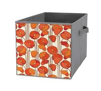 Nugier 1 PC Basket Bin Foldable Dirty Clothes Bag Bucket Fabric Dorms Waterproof Laundry Hamper Square Organizer Storage Handles Closet Print Red Poppy Flowers Poppies on Vintage Beige Background