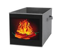 Nugier 1 PC Basket Bin Foldable Dirty Clothes Bag Bucket Fabric Dorms Waterproof Laundry Hamper Square Organizer Storage Handles Closet Print Fiery Red Chili Peppers Fire