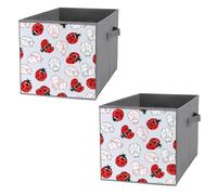 Nugier 2 PCs Basket Bin Foldable Dirty Clothes Bag Bucket Fabric Dorms Waterproof Laundry Hamper Square Organizer Storage Handles Closet Print Red Ladybugs Ladybug Wings Open Ladybugs