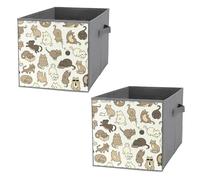 Nugier 2 PCs Basket Bin Foldable Dirty Clothes Bag Bucket Fabric Dorms Waterproof Laundry Hamper Square Organizer Storage Handles Closet Print Funny Cat Seamless On White Vintage Retro Old Style