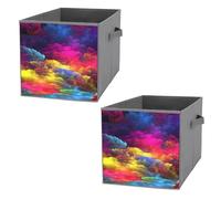 Nugier 2 PCs Basket Bin Foldable Dirty Clothes Bag Bucket Fabric Dorms Waterproof Laundry Hamper Square Organizer Storage Handles Closet Print Cloud in Multicolor on Sky Rainbow Colorful Style