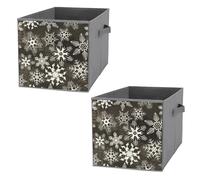 Nugier 2 PCs Basket Bin Foldable Dirty Clothes Bag Bucket Fabric Dorms Waterproof Laundry Hamper Square Organizer Storage Handles Closet Print Different White Snowflakes Retro Vintage Old Style