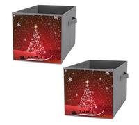Nugier 2 PCs Basket Bin Foldable Dirty Clothes Bag Bucket Fabric Dorms Waterproof Laundry Hamper Square Organizer Storage Handles Closet Print Red Snowflakes Tree Santa Claus in a Sleigh in Flight