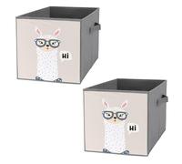 Nugier 2 PCs Basket Bin Foldable Dirty Clothes Bag Bucket Fabric Dorms Waterproof Laundry Hamper Square Organizer Storage Handles Closet Print Cute Lama Face Hi Alpaca Face Glasses