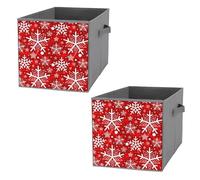 Nugier 2 PCs Basket Bin Foldable Dirty Clothes Bag Bucket Fabric Dorms Waterproof Laundry Hamper Square Organizer Storage Handles Closet Print Red Background Seamless White Snowflake Pattern