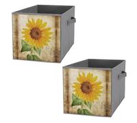 Nugier 2 PCs Basket Bin Foldable Dirty Clothes Bag Bucket Fabric Dorms Waterproof Laundry Hamper Square Organizer Storage Handles Closet Print Photo of a Big Sunflower on Background