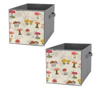 Nugier 2 PCs Basket Bin Foldable Dirty Clothes Bag Bucket Fabric Dorms Waterproof Laundry Hamper Square Organizer Storage Handles Closet Print Vintage Red Retro Leaves Seamless Pattern