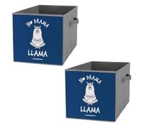 Nugier 2 PCs Basket Bin Foldable Dirty Clothes Bag Bucket Fabric Dorms Waterproof Laundry Hamper Square Organizer Storage Handles Closet Print Funny Quotes No Drama White Grey Llama Alpaca Sitting
