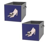 Nugier 2 PCs Basket Bin Foldable Dirty Clothes Bag Bucket Fabric Dorms Waterproof Laundry Hamper Square Organizer Storage Handles Closet Print Pug Dog on Dark Blue