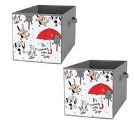 Nugier 2 PCs Basket Bin Foldable Dirty Clothes Bag Bucket Fabric Dorms Waterproof Laundry Hamper Square Organizer Storage Handles Closet Print Funny Cats Dogs Red Umbrella Raindrops