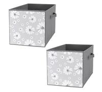 Nugier 2 PCs Basket Bin Foldable Dirty Clothes Bag Bucket Fabric Dorms Waterproof Laundry Hamper Square Organizer Storage Handles Closet Print Big and Small White Chamomile Flowers Seamless on Grey