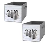 Nugier 2 PCs Basket Bin Foldable Dirty Clothes Bag Bucket Fabric Dorms Waterproof Laundry Hamper Square Organizer Storage Handles Closet Print Emperor Penguin Chicks on The Snow in Antarctica
