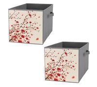 Nugier 2 PCs Basket Bin Foldable Dirty Clothes Bag Bucket Fabric Dorms Waterproof Laundry Hamper Square Organizer Storage Handles Closet Print Pink Red Cherry Blossom