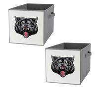 Nugier 2 PCs Basket Bin Foldable Dirty Clothes Bag Bucket Fabric Dorms Waterproof Laundry Hamper Square Organizer Storage Handles Closet Print Black Leopard Face Mouth Open and Scary Teeth