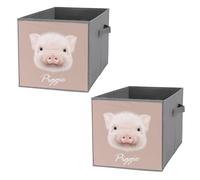 Nugier 2 PCs Basket Bin Foldable Dirty Clothes Bag Bucket Fabric Dorms Waterproof Laundry Hamper Square Organizer Storage Handles Closet Print Cute Little Piggy Head Fluffy Piglet Pig