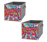 Nugier 2 PCs Basket Bin Foldable Dirty Clothes Bag Bucket Fabric Dorms Waterproof Laundry Hamper Square Organizer Storage Handles Closet Print Graffiti Wall Urban Hip Hop Red Blue Colorful Pattern