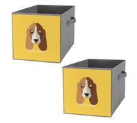 Nugier 2 PCs Basket Bin Foldable Dirty Clothes Bag Bucket Fabric Dorms Waterproof Laundry Hamper Square Organizer Storage Handles Closet Print Basset Hound Dog On Yellow
