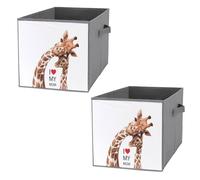 Nugier 2 PCs Basket Bin Foldable Dirty Clothes Bag Bucket Fabric Dorms Waterproof Laundry Hamper Square Organizer Storage Handles Closet Print Two Real Giraffes I Love You Mom