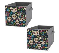 Nugier 2 PCs Basket Bin Foldable Dirty Clothes Bag Bucket Fabric Dorms Waterproof Laundry Hamper Square Organizer Storage Handles Closet Print Seamless Day of The Dead Mexico Sugar Skulls Dark