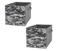 Nugier 2 PCs Basket Bin Foldable Dirty Clothes Bag Bucket Fabric Dorms Waterproof Laundry Hamper Square Organizer Storage Handles Closet Print Navy Blue Digital Camouflage Fabric Texture Background