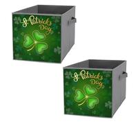 Nugier 2 PCs Basket Bin Foldable Dirty Clothes Bag Bucket Fabric Dorms Waterproof Laundry Hamper Square Organizer Storage Handles Closet Print Shamrock Clovers Lucky Four Leaves Green Pattern