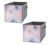 Nugier 2 PCs Basket Bin Foldable Dirty Clothes Bag Bucket Fabric Dorms Waterproof Laundry Hamper Square Organizer Storage Handles Closet Print Gouache Fantastic Elegance Pink Blue Abstract