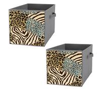 Nugier 2 PCs Basket Bin Foldable Dirty Clothes Bag Bucket Fabric Dorms Waterproof Laundry Hamper Square Organizer Storage Handles Closet Print Tiger Print Zebra Skin Leopard Texture Animal Skin