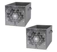 Nugier 2 PCs Basket Bin Foldable Dirty Clothes Bag Bucket Fabric Dorms Waterproof Laundry Hamper Square Organizer Storage Handles Closet Print Tree Sacred Geometry Symbols Elements Circles Star