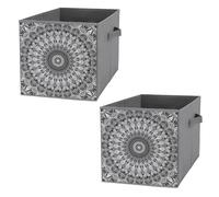 Nugier 2 PCs Basket Bin Foldable Dirty Clothes Bag Bucket Fabric Dorms Waterproof Laundry Hamper Square Organizer Storage Handles Closet Print Ethnic Tribal Mandala Mosaic Retro Digital Fractal